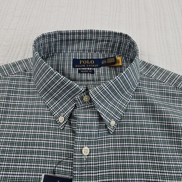 NEW Polo Ralph Lauren Classic Twill Shirt 17 1/2 36/37 Green Plaid Flesh Pony - Picture 8 of 16
